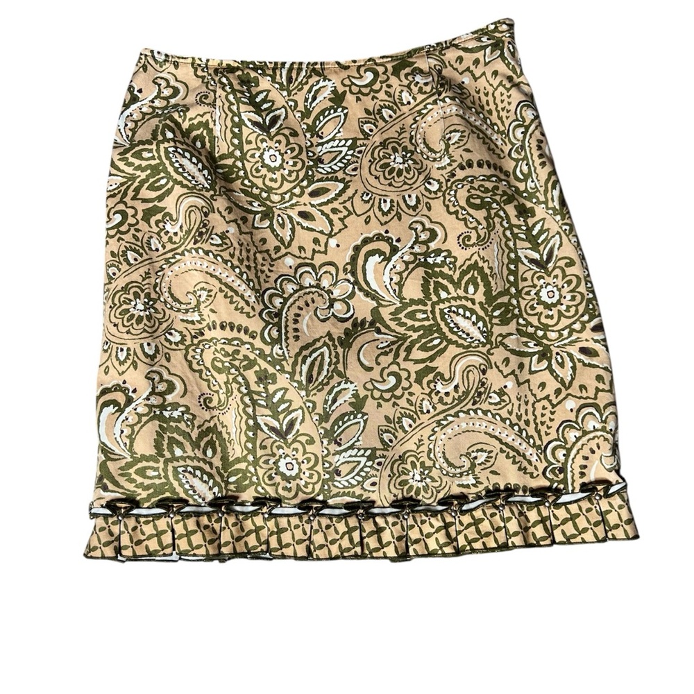 Vintage Harold’s Paisley A-Line Y2K Preppy Skirt with Beaded Ruffle Hem – SZ 4